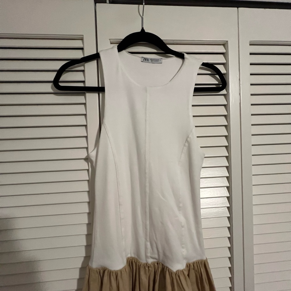 Zara Cream and Tan Sleeveless Dress